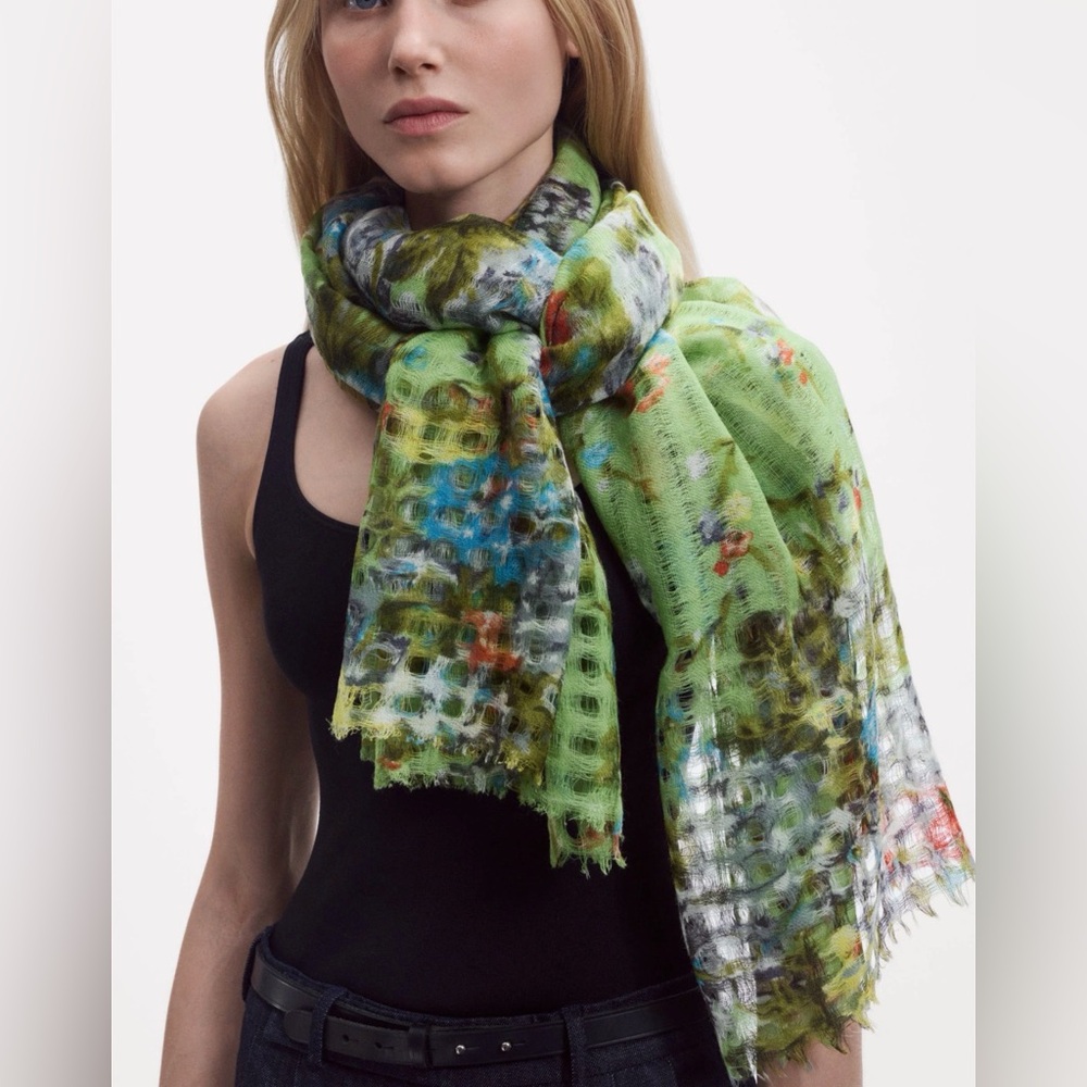 Epice Wool Scarf in Floral Black, Yellow and Pink